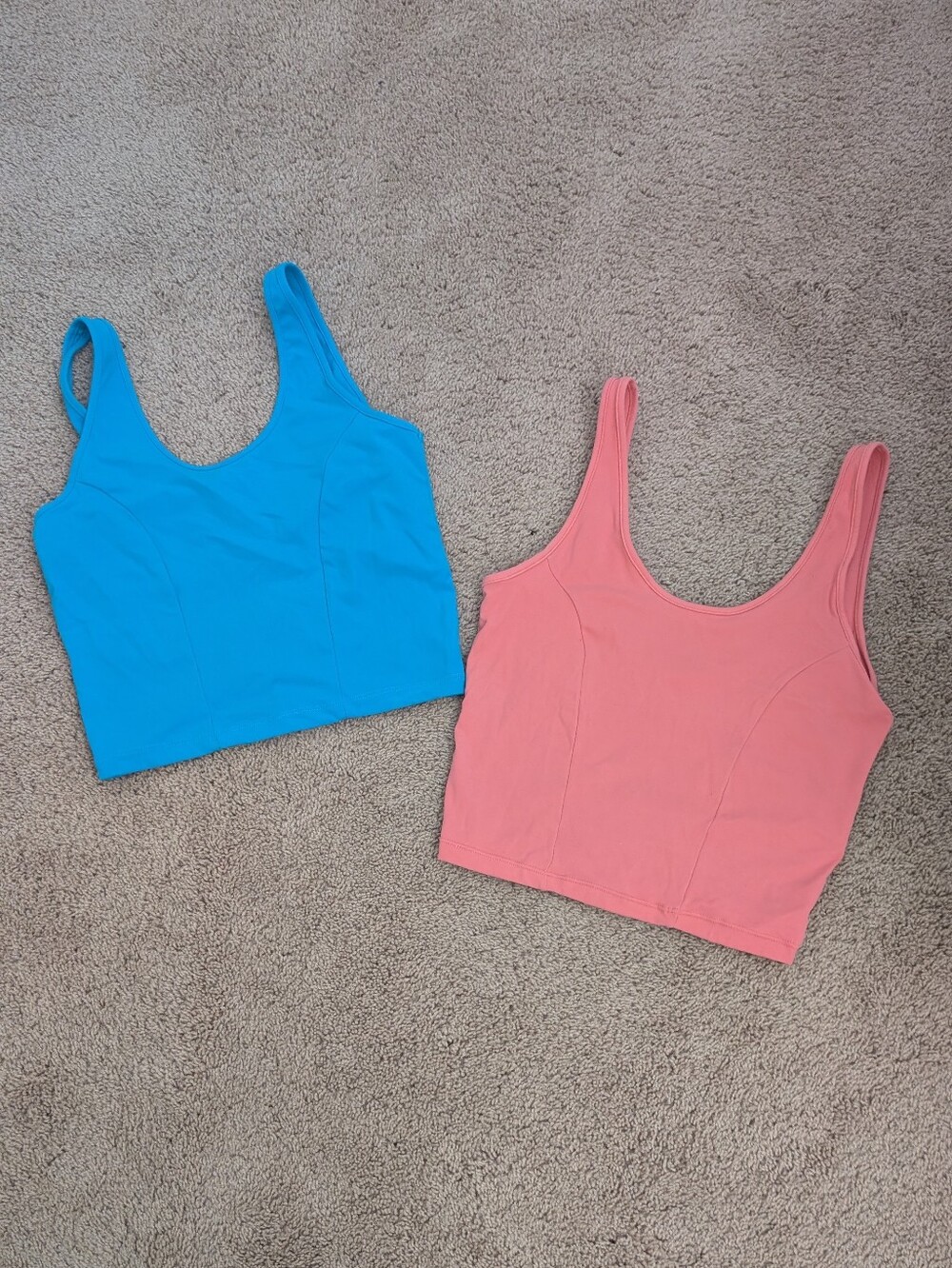 BuffBunny Blue and Pink Scoop Neck Crop Tank Tops